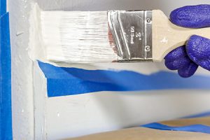 Paintbrush painting walls with mold preventing paint