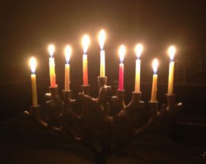 a lit menorah